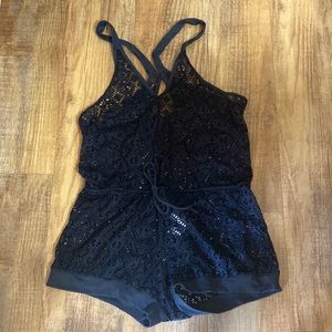 Mapale black mesh swim suit cover up romper size small